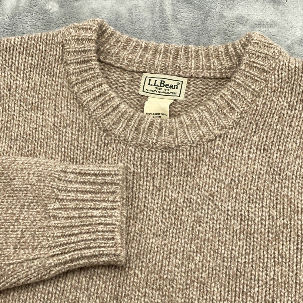LL Bean Mens Small Lambswool Crewneck Sweater Oatmeal Heather Marl 509750